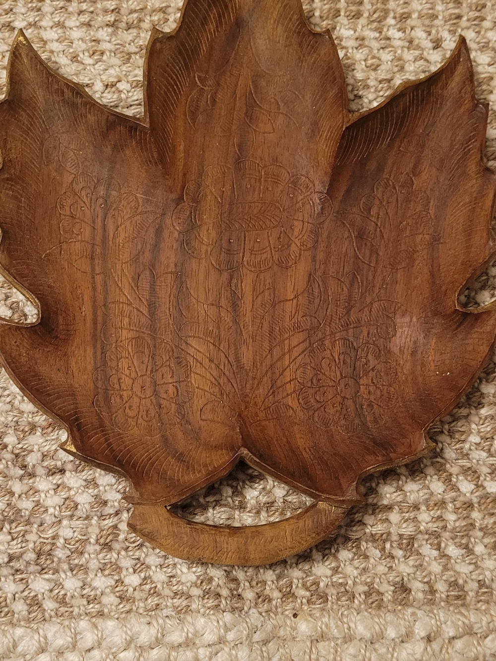 Carved Wooden Leaf Decorative Dish - Brown